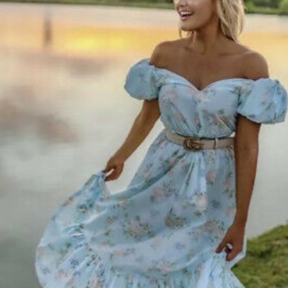 LoveShackFancy x Target Light Blue Floral Puff-Sleeved Maxi Dress - Picture 6 of 13